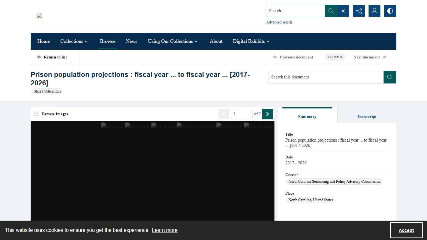 Prison population projections : fiscal year ... to fiscal year ... [2017-2026] - North Carolina Digital Collections